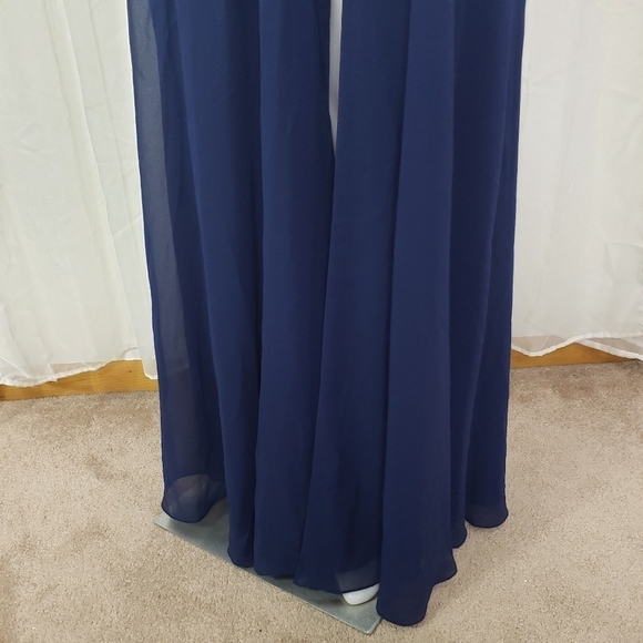 Blondie Nites Stacy Sklar navy blue formal dress openback rhinestone high slit 5 - Picture 5 of 13